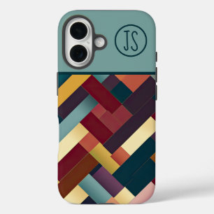 Cozy Autumn Tones Weave Pattern Monogrammed iPhone 16 Case