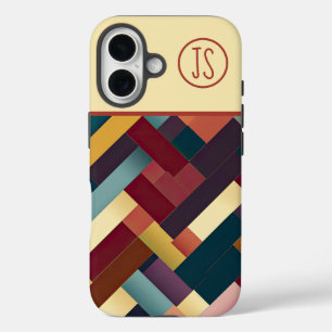 Cozy Autumn Tones Weave Pattern Monogrammed iPhone 16 Case