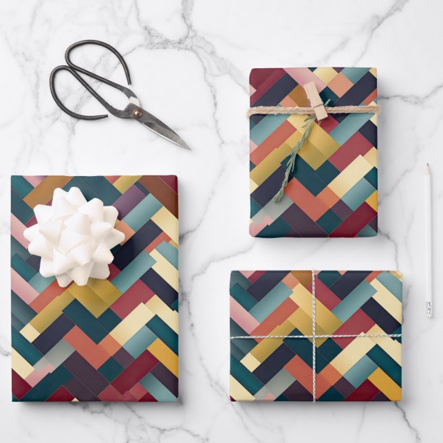 Cozy Autumn Tones Weave Pattern Wrapping Paper Sheet (Front)