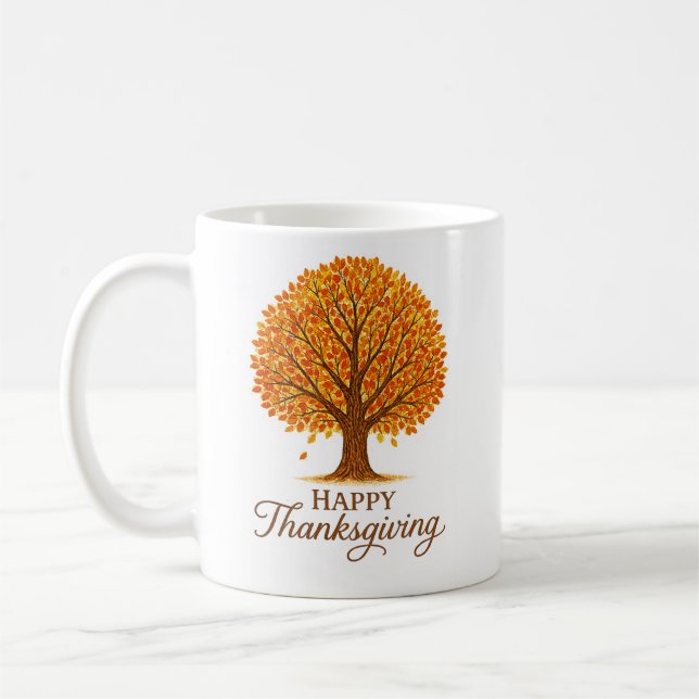 Cozy Autumn Tree Happy Thanksgiving Mug (Gauche)