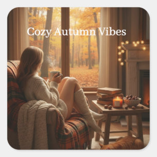 Cozy Autumn Vibes Personalized Fall Cabin Window Square Sticker