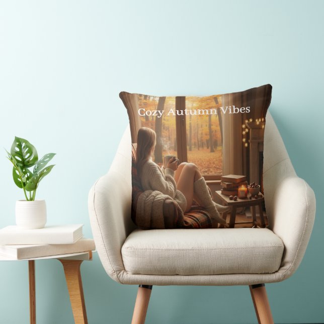 Cozy Autumn Vibes | Personalized Fall Cabin Window Throw Pillow (Chair)