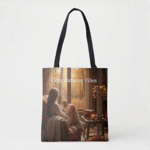 Cozy Autumn Vibes Personalized Fall Cabin Window Tote Bag
