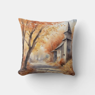 Cozy Autumn Watercolor Decor Accent Throw Pillow