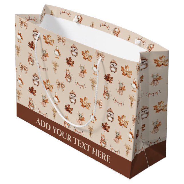 Cozy Autumn Watercolor Pattern Large Gift Bag (Back Angled)