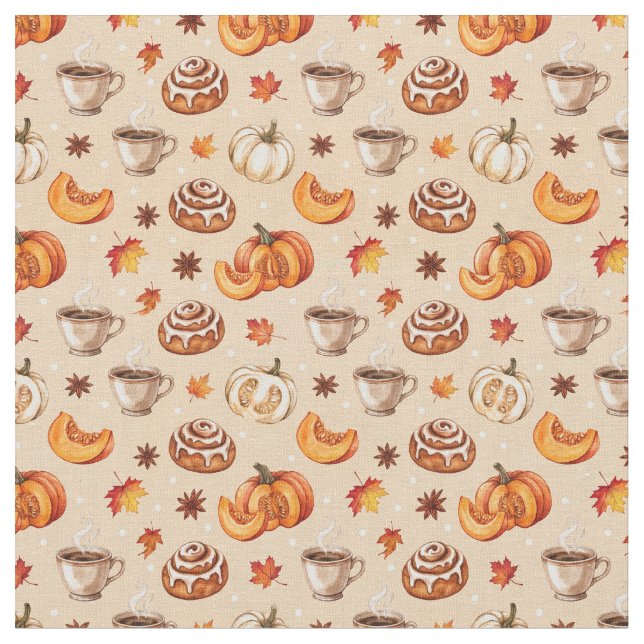 Cozy Autumn Watercolor Seamless Pattern Fabric (Close Up)