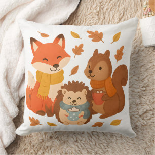 Cozy Autumn Woodland Animals Throw Pillow