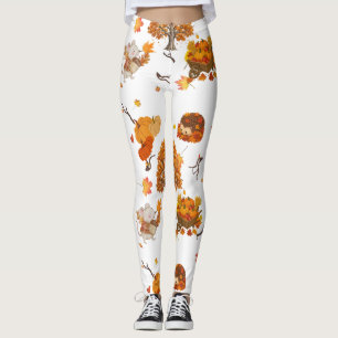 Cozy Autumn Woodland Pattern Leggings - Cute Fall