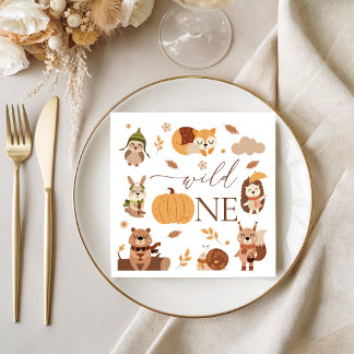 Cozy Autumn Woodland Wild One Paper Napkins