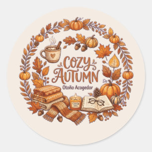 Cozy Autumn Wreath Classic Round Sticker