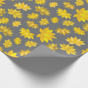 Cozy Autumn Yellow Floral Grey Seamless Birthday Wrapping Paper