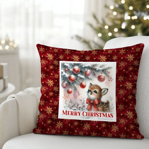 Cozy Baby Deer Snowy Forest Kids Gift Christmas  Throw Pillow
