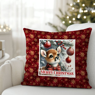 Cozy Baby Deer Snowy Forest Kids Gift Christmas  Throw Pillow