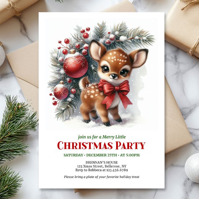 Cozy baby deer winter scene watercolor printable  invitation (Cozy baby deer winter scene watercolor printable invites)