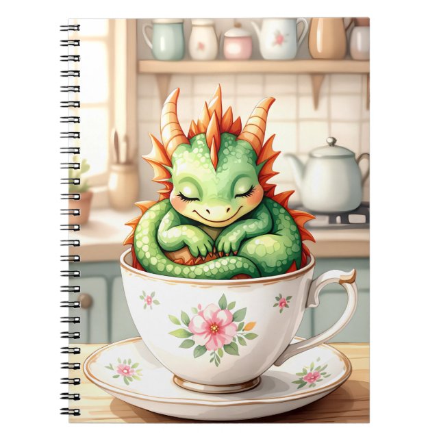 Cozy Baby Dragon in a Teacup Notebook (Front)