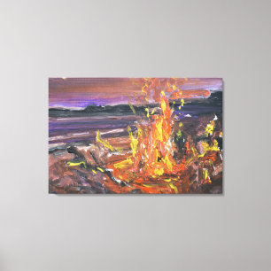 Cozy Beach Bonfire Twilight Canvas Print