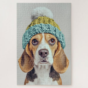Cozy Beagle in a Winter Knit Hat Jigsaw Puzzle