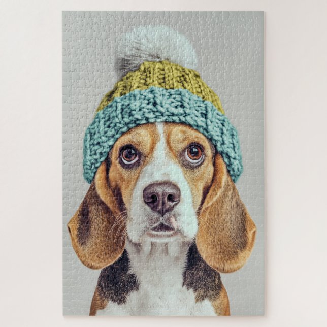 Cozy Beagle in a Winter Knit Hat Jigsaw Puzzle (Vertical)