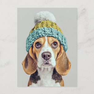 Cozy Beagle in a Winter Knit Hat Postcard