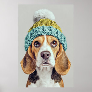 Cozy Beagle in a Winter Knit Hat Poster