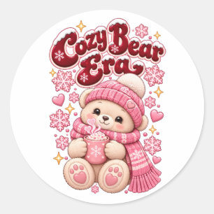 Cozy Bear Era Cute Pink Christmas Classic Round Sticker
