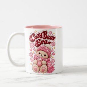 Cozy Bear Era Cute Pink Christmas Two-Tone Coffee Mug