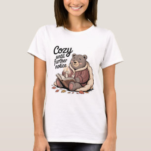 Cozy Bear Reading Book Cartoon Autumn T-Shirt
