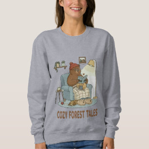 Cozy Bear Reading 'Forest Tales' with Cute Sleepin Sweatshirt