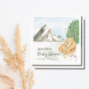 Cozy Beige Mountain Watercolor Bear Family Napkin