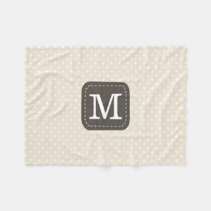 Cozy Beige Polka Dots Pattern With Custom Monogram Fleece Blanket