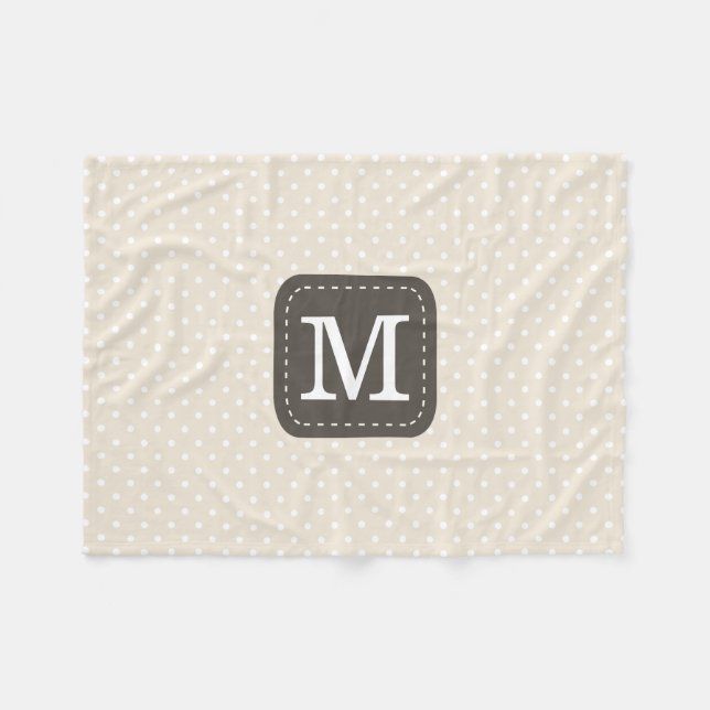 Cozy Beige Polka Dots Pattern With Custom Monogram Fleece Blanket (Front (Horizontal))