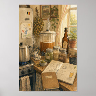Cozy Belgian Homebrew Kitchen Art Poster