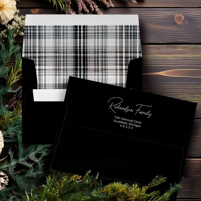 Cozy Black and White Plaid Flannel Pattern Address Envelope (Cozy Black and White Plaid Flannel Pattern Address Envelope)