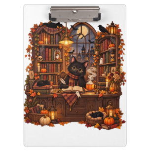 Cozy Black Cat Bookshop Halloween Clipboard