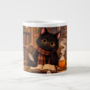 Cozy Black Cat Bookshop Halloween Large Coffee Mug