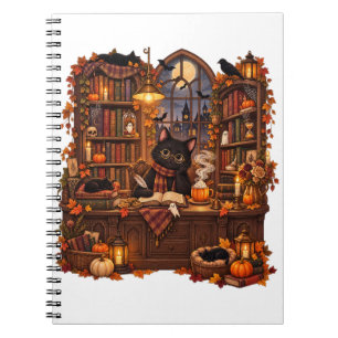 Cozy Black Cat Bookshop Halloween Notebook