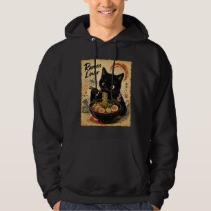 Cozy Black Cat Ramen Japanese Art Style  Hoodie