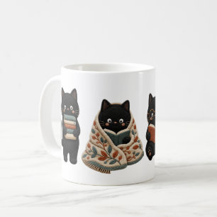 Cozy Black Cats Reading Books Coffee Mug