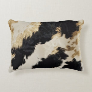Cozy Black Cream Gold Southwest Cowhide Accent Pillow
