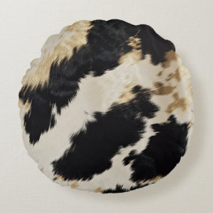 Cozy Black Cream Gold Southwest Cowhide Round Pillow