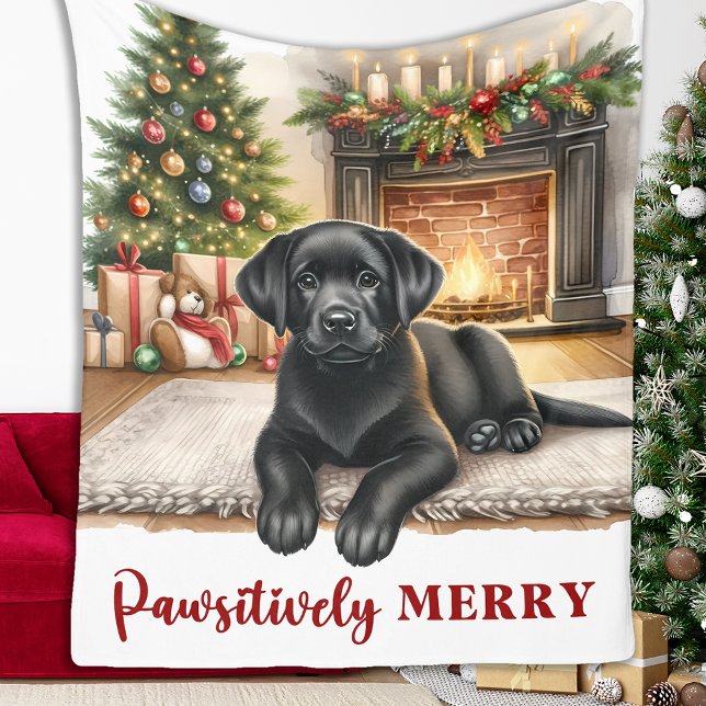 Cozy Black Labrador Dog Holiday Puppy Christmas Fleece Blanket (Creator Uploaded)