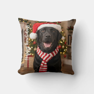 Cozy Black Labrador Happy Howlidays Design Throw Pillow