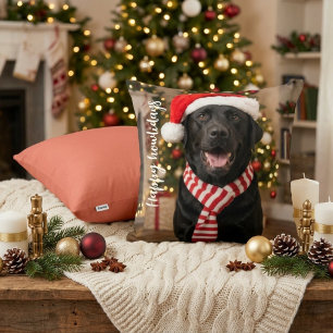 Cozy Black Labrador Happy Howlidays Design Throw Pillow