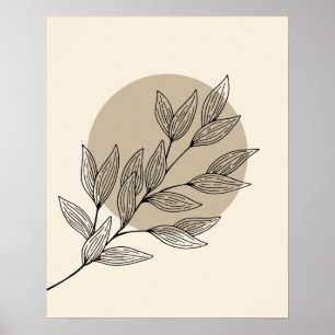 Cozy Black Leaves and Circle in Boho Style Poster