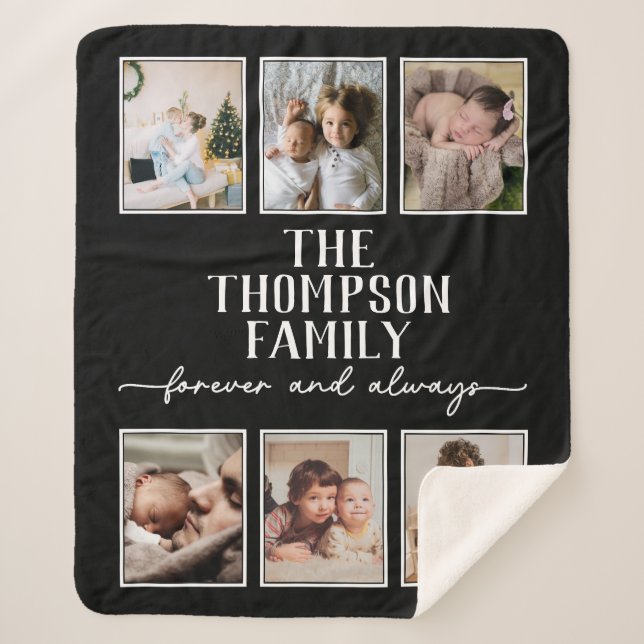 Cozy Black Personalized Custom Photo Collage Sherp Sherpa Blanket (Front)