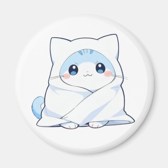 Cozy Blanket Kitten Kawaii Cute Cat Design Magnet (Front)