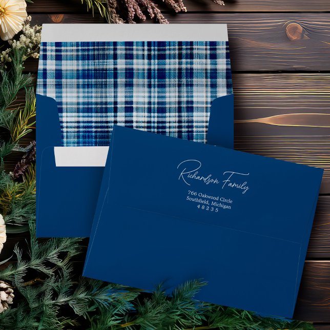Cozy Blue and White Plaid Flannel Pattern Address Envelope (Cozy Blue and White Plaid Flannel Pattern Address Envelope)