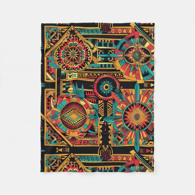 Cozy Blue "Aztec Dream" Content Fleece Blanket (Front)