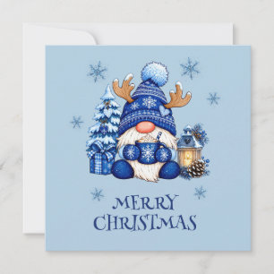 Cozy Blue Christmas Gnome Hot Cocoa Flat Card