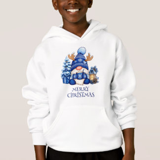 Cozy Blue Christmas Gnome Hot Cocoa Kids’ Hoodie